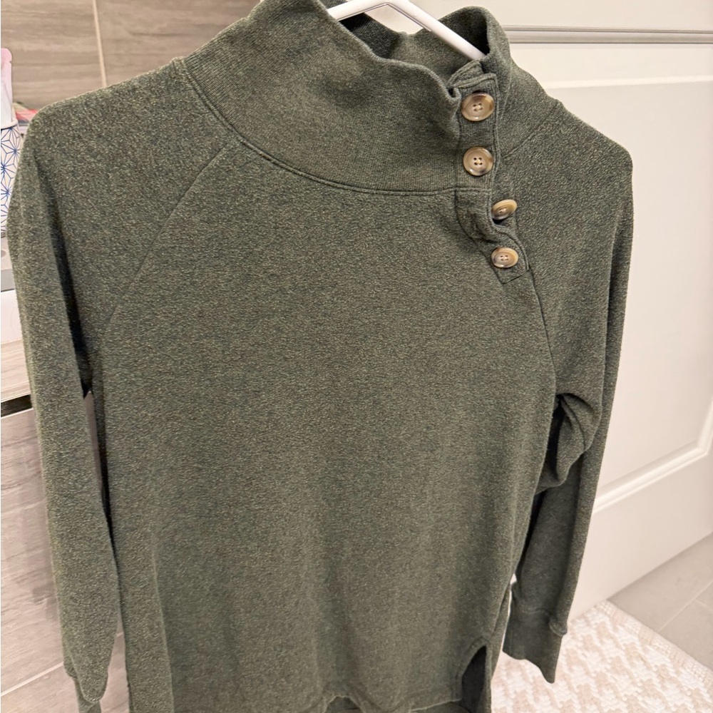 J. Crew Green Cowl Neck Sweater with Button Detail